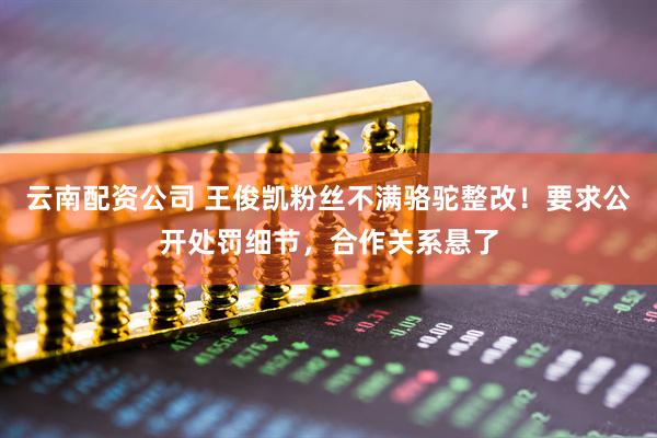 云南配资公司 王俊凯粉丝不满骆驼整改！要求公开处罚细节，合作关系悬了